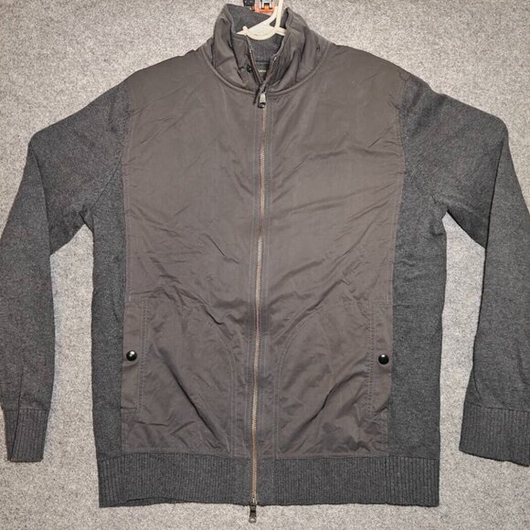 Banana Republic Men’s Full-Zip Sweater Gray Patched Collared | Size L Pre-Owned - Picture 1 of 4
